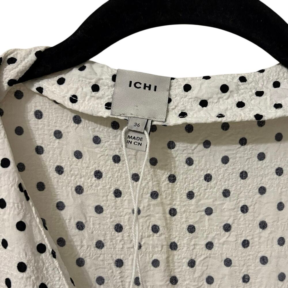 ICHI White Black Polka Dot Ruffle Ixaugustina Midi Dress Size 36 US 4 - Picture 2 of 6